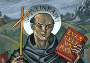 Photo of the mural of St. Meinrad in the memorial lobby.