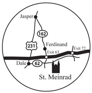 Photo of a local road map around Saint Meinrad.